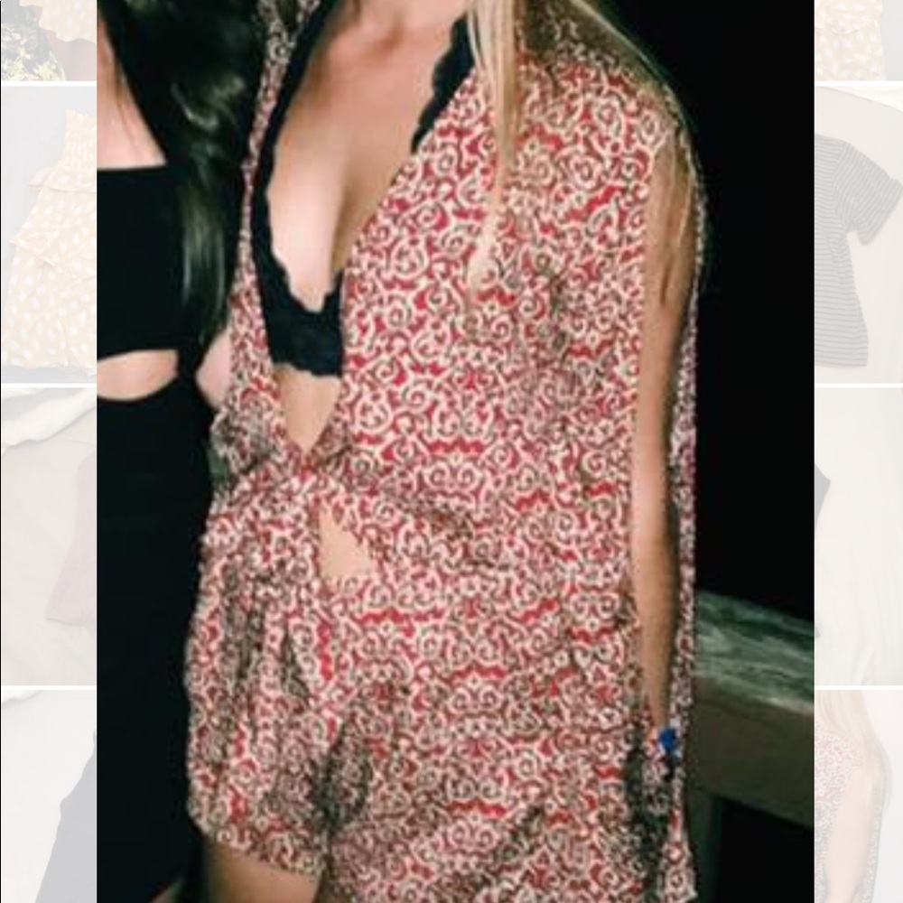Red Patterned Romper - image 2